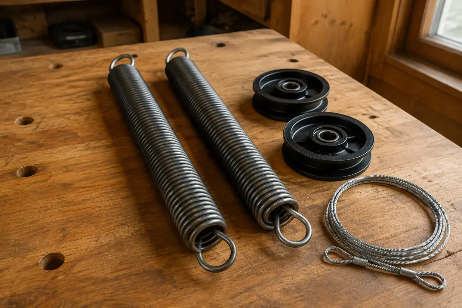 Illustrative garage doors scene; not an actual job — Extension Spring Replacement, Scugog