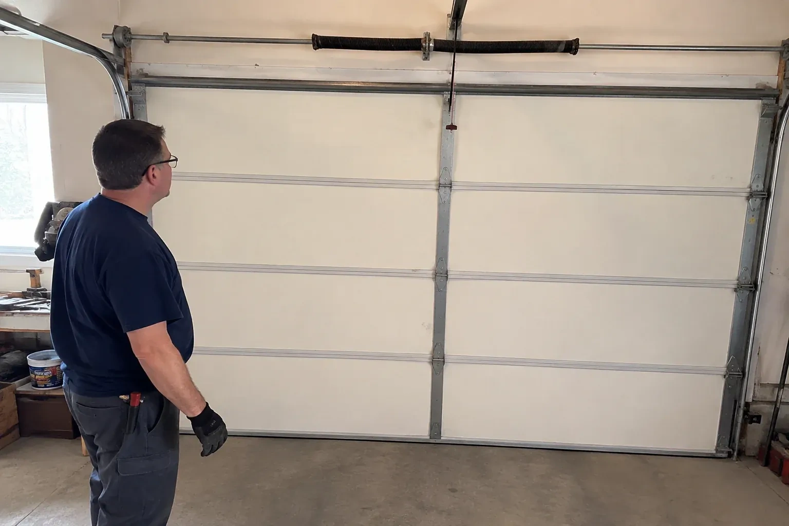 Illustrative garage doors scene; not an actual job — Off-Track Garage Door Reset, Scugog